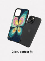 Colorful nocturne butterfly art phone case angled view