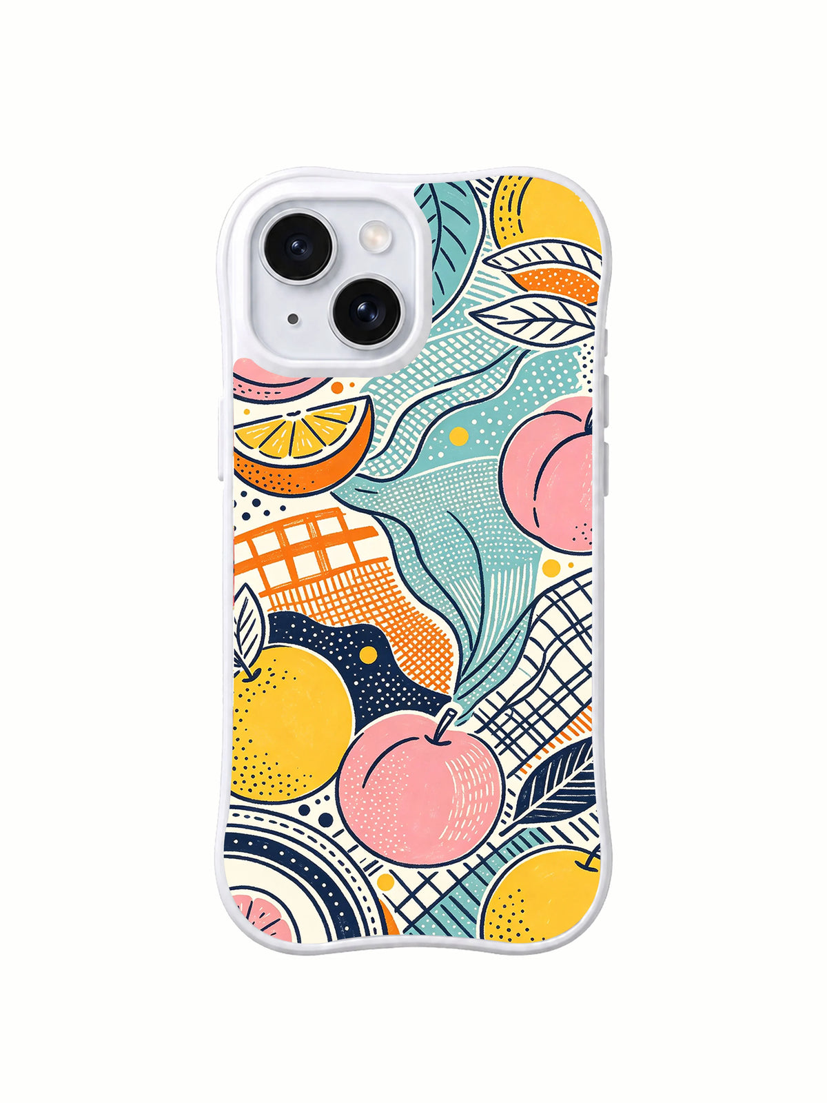 Picnic Orbit fruit iPhone 15 case front view