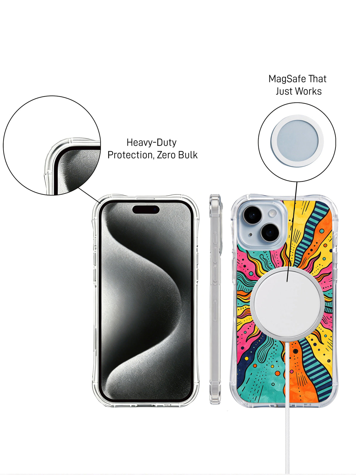 Abstract colorful iPhone 15 case protective design detail
