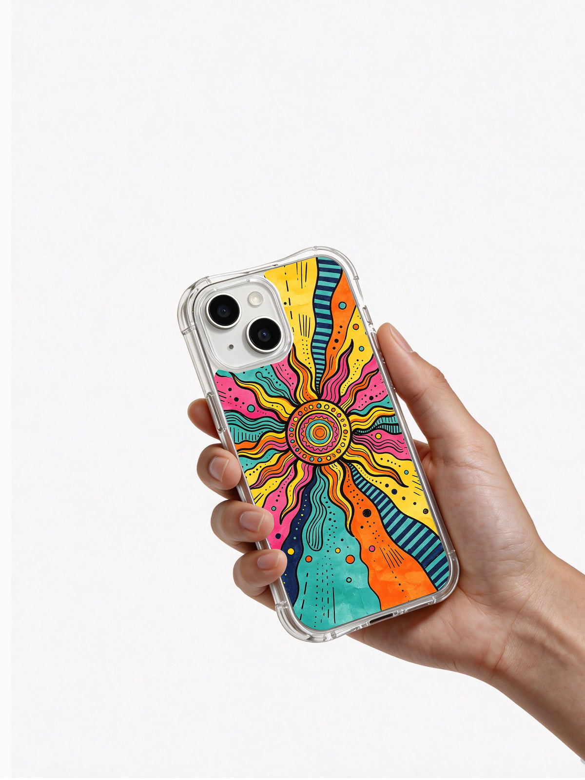 Shape Carnival Celebration art iPhone 15 case in hand
