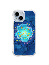 Sky Pond Wonder iPhone 15 case with abstract turquoise water and colorful pebble art