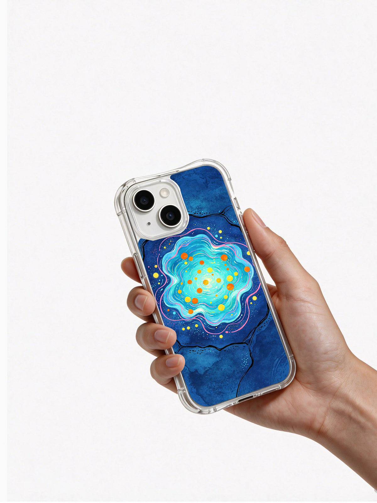 Sky Pond Wonder iPhone 15 case lifestyle image