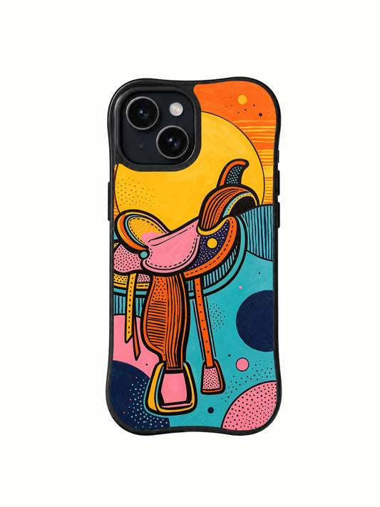 Sunset Saddle Rhythm iPhone 15 case with bold western abstract artwork