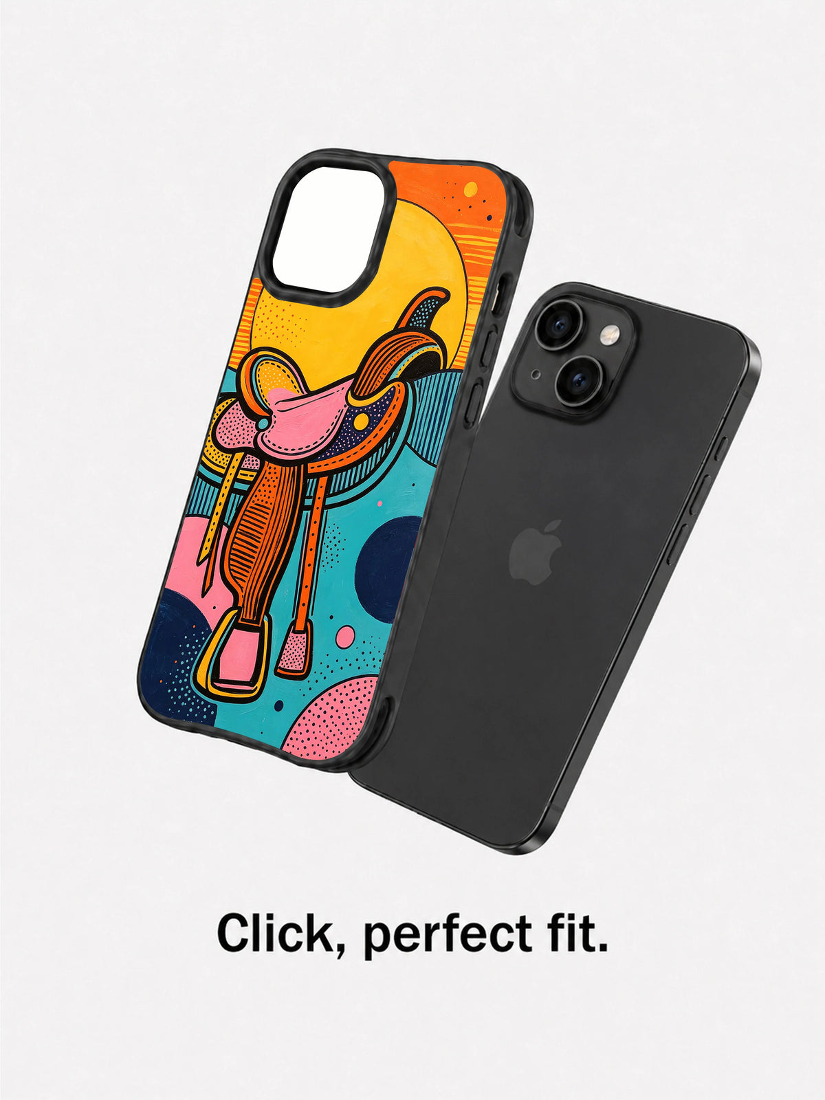 Sunset Saddle Rhythm art phone case side view for iPhone 15
