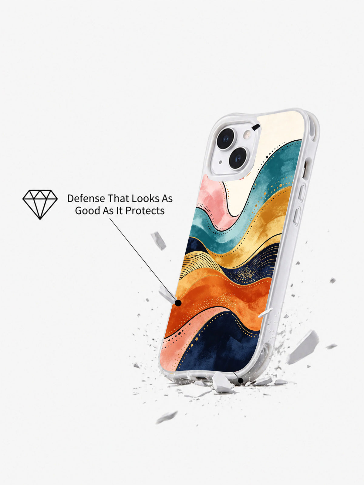 Velvet Logic artistic iPhone 15 case angled view