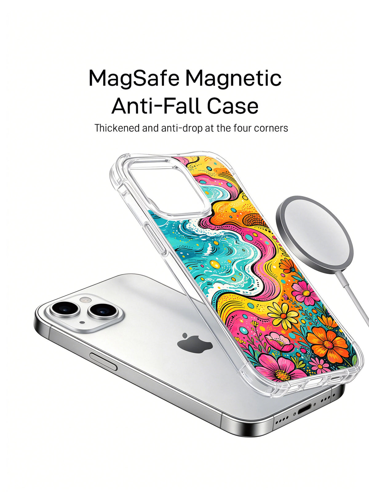 Wildflower Current clear iPhone 15 case detail