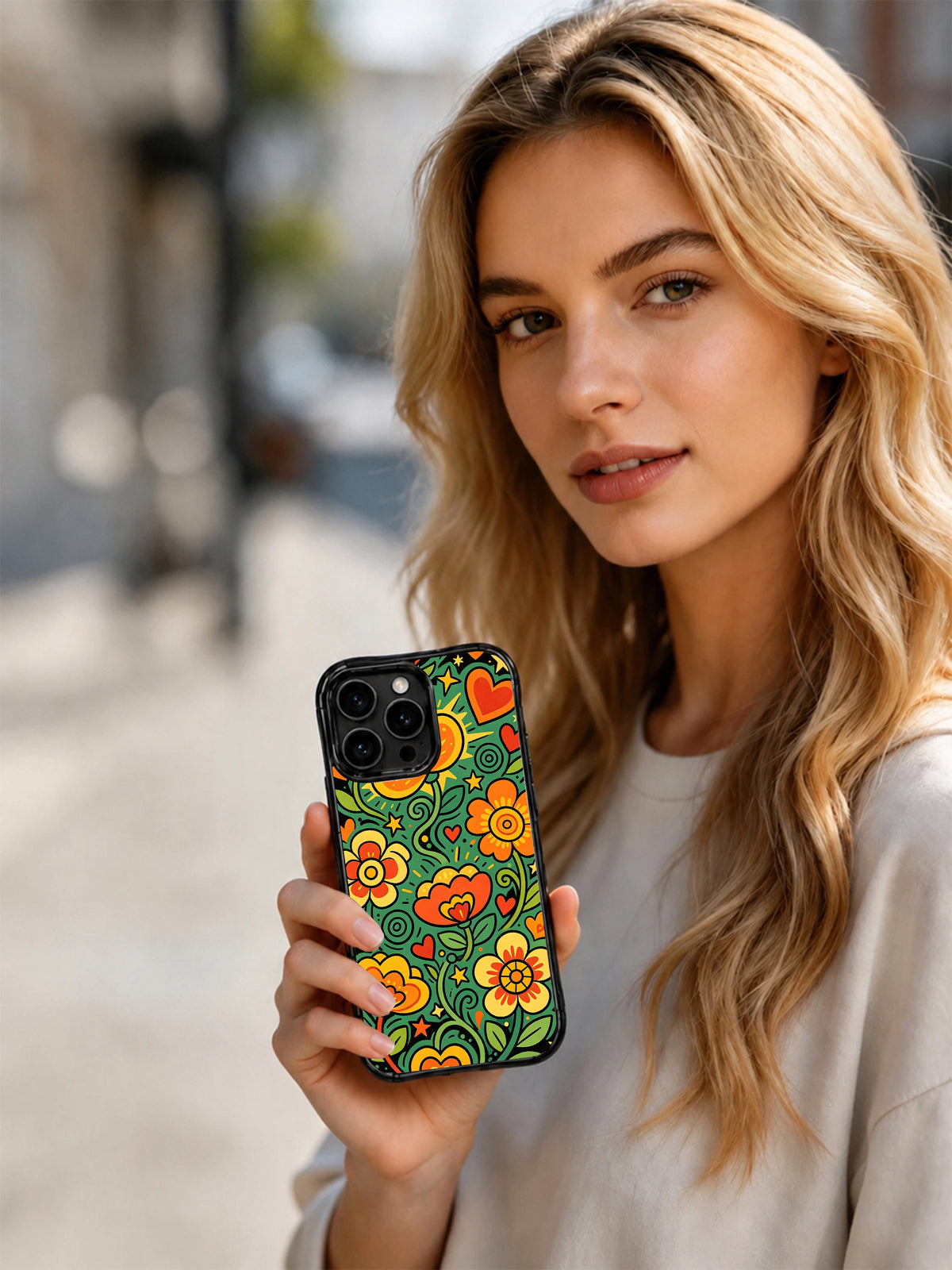Brave Bloom Signal iPhone 14 Pro case lifestyle