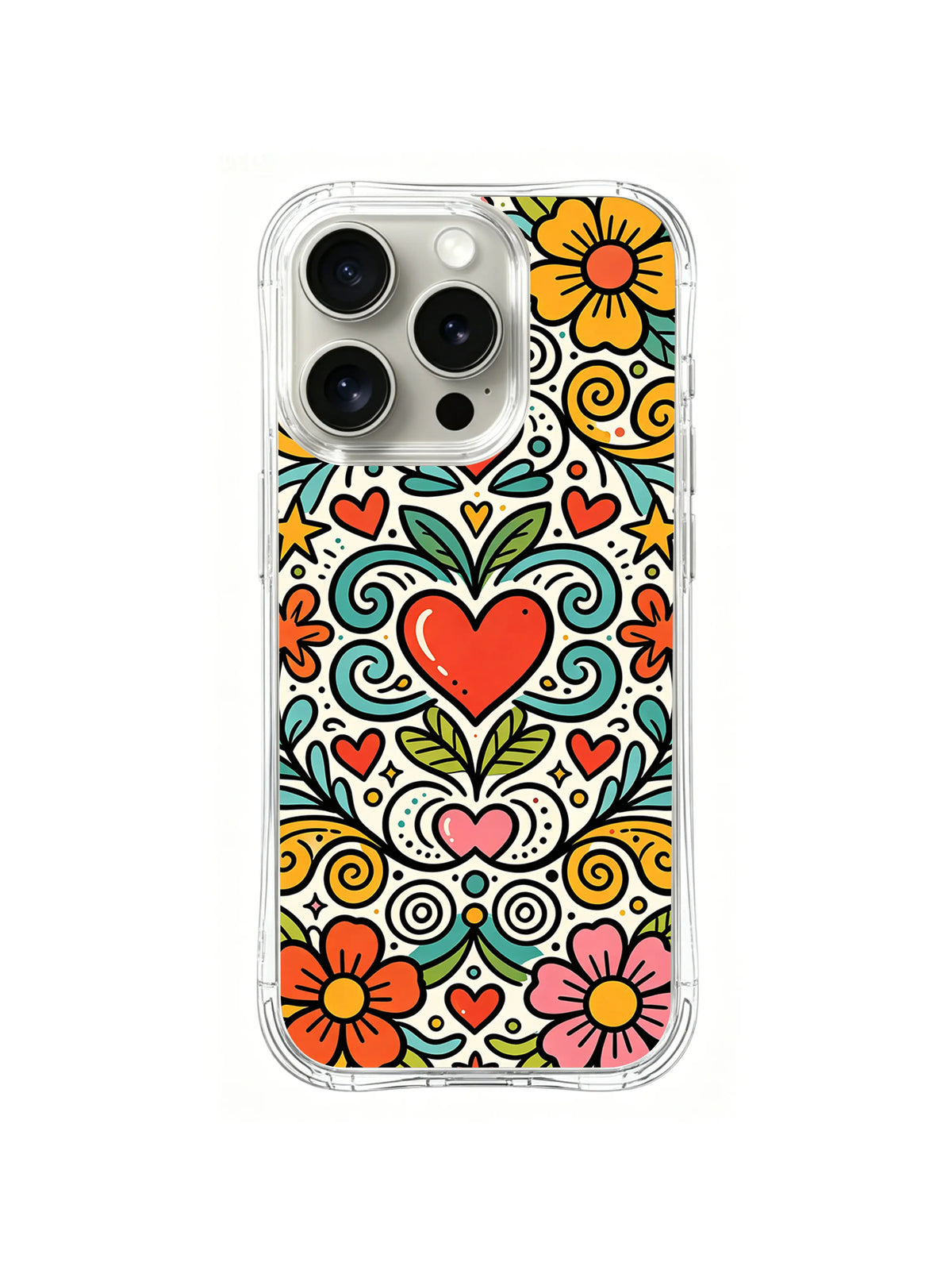 Folk Heart Flower Icon pattern iPhone 14 Pro case